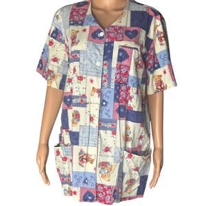 Peaches Valentines Day scrub  floral and teddy bear print size large